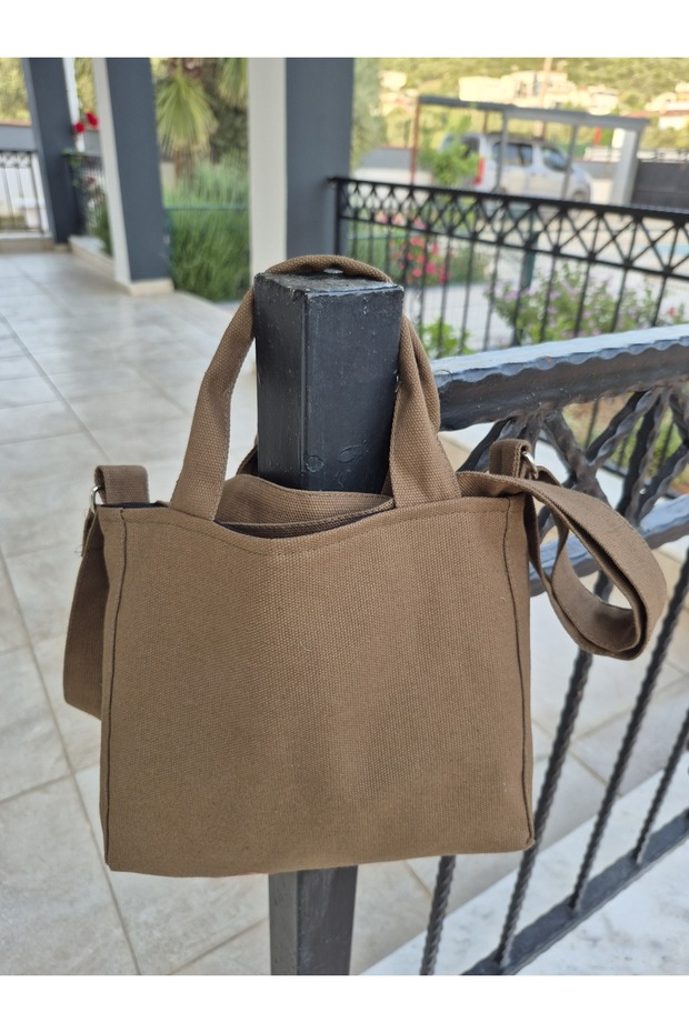 Patchwork Pocket Patterned Brown Cloth Messenger Bag - 7