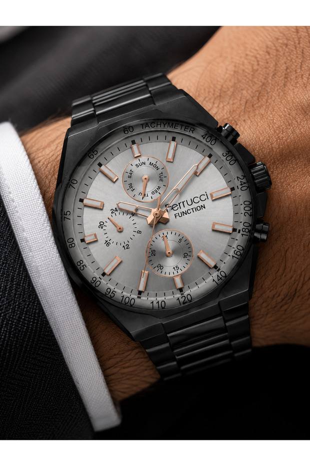 Men's Wristwatch Steel Band Black Color with Function Calendar and Gift Box
