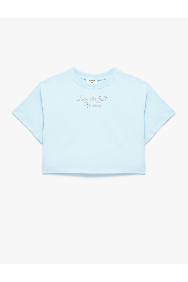 Cotton Crew Neck Short Sleeve Stone Detailed Printed T-Shirt
