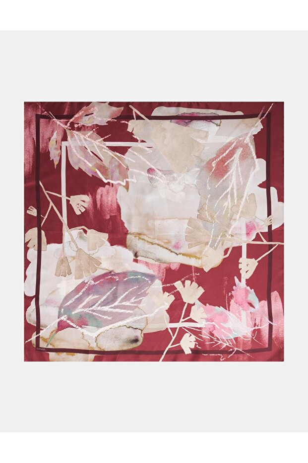 Leaf Pattern Silk Scarf Cherry - 1