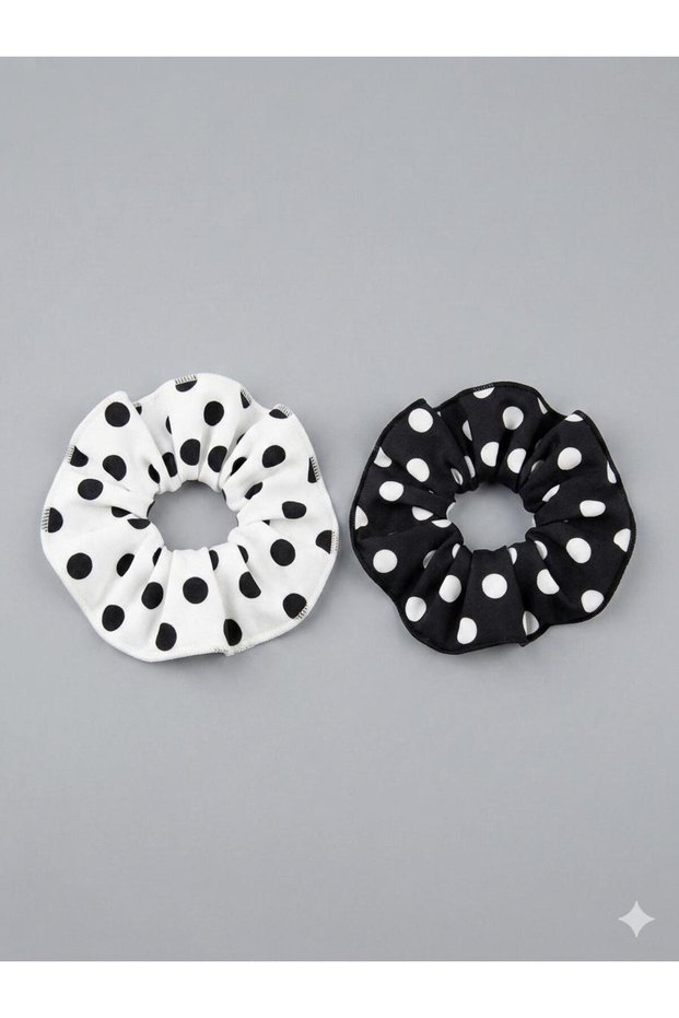 Set of 2 Black and White Polka Dot Scrunchies Hair Clips Children's Rubber Hair Clips