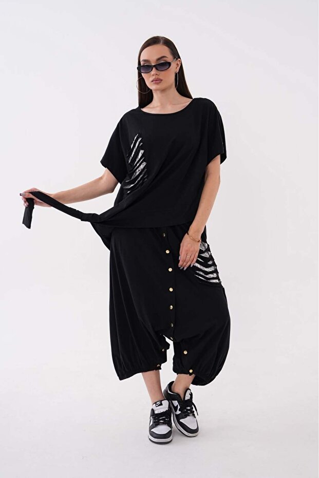Snap-Fastened Skirt with Shalwar Design Top Set