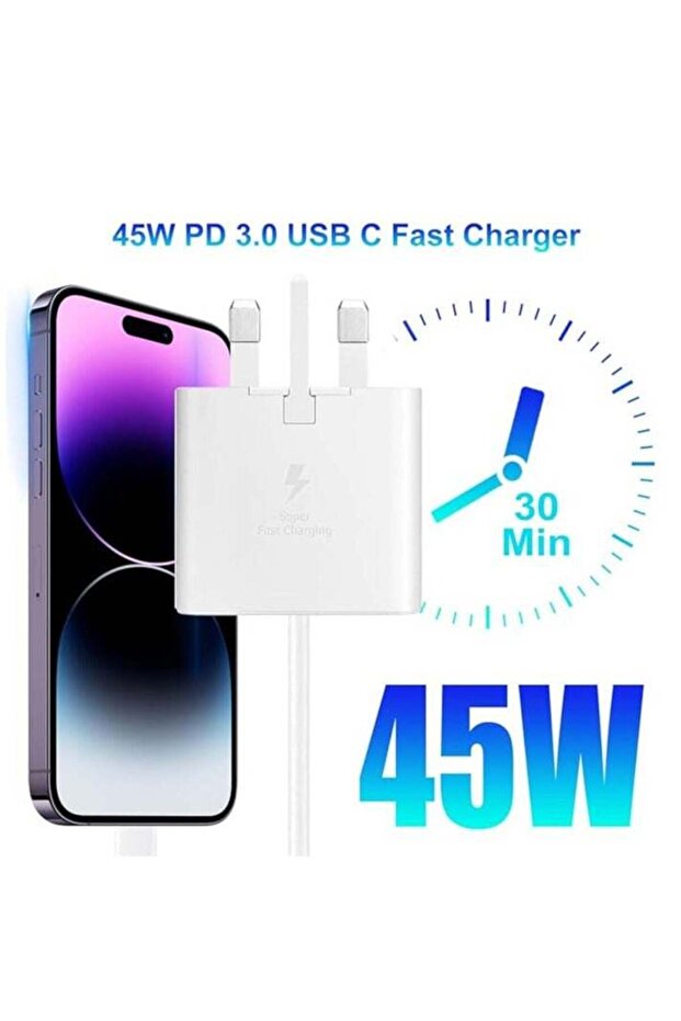 45W USB-C Super Fast Charger with USB-C to USB-C Cable | Fast Charging Wall Adapter