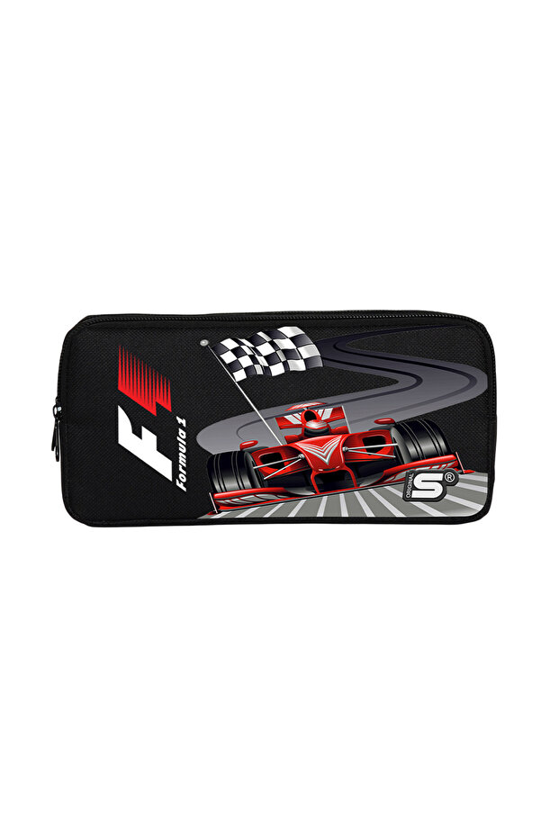 Formula Racing Car Flag Patterned Double Compartment Pen Holder