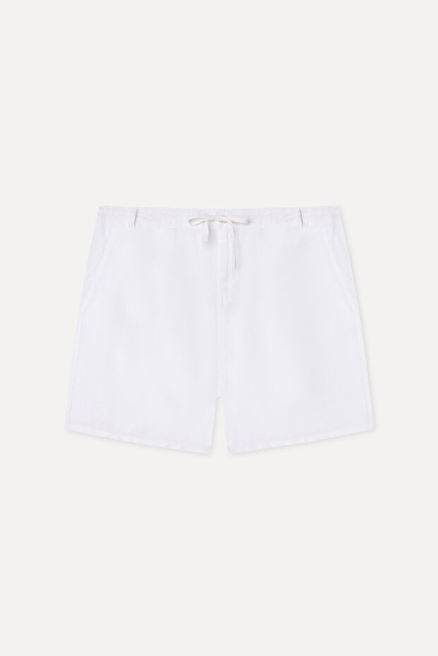 Men's White Straight Fit Linen Shorts