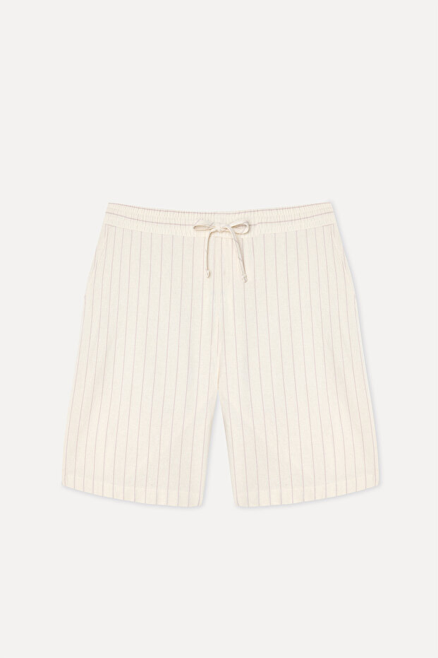 Men's Beige Striped Straight Fit Shorts