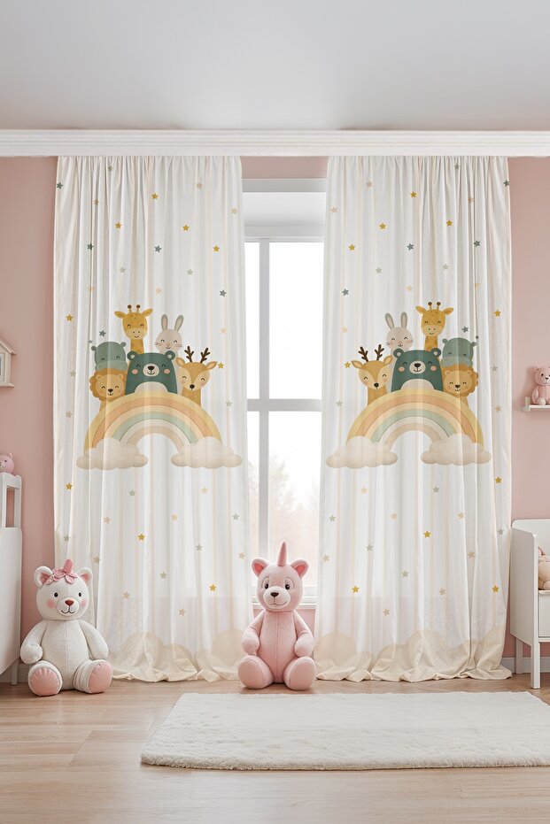 Rainbow Friends Patterned Children's Baby Room Background Curtain (Single Wing Pricing)
