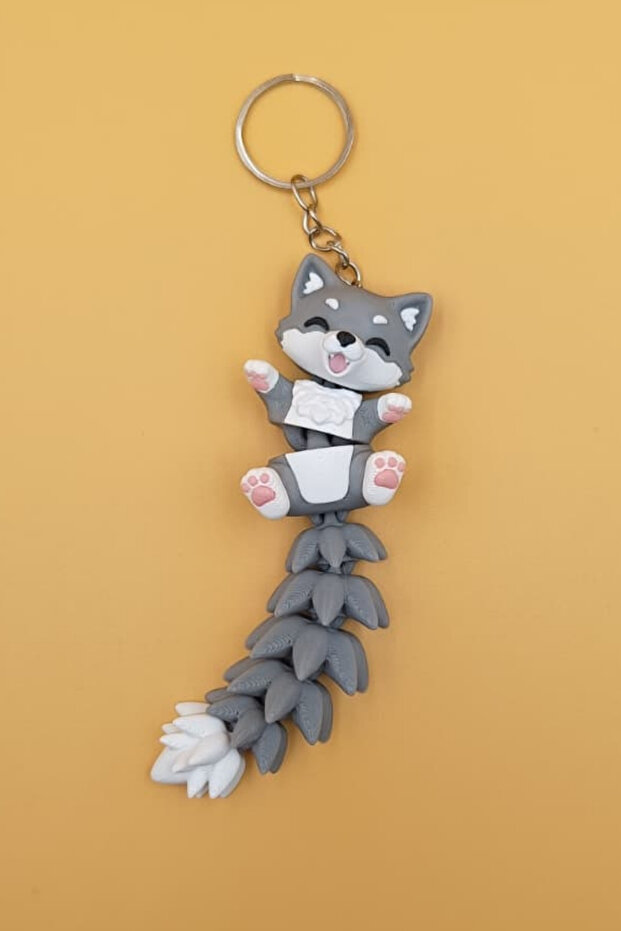 Long Tail Series Wolf Figurine Movable Keychain (Large Size-12Cm) - Bag Ornament Charm