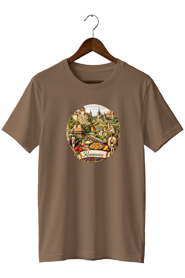 Unisex Romania Themed Printed Crew Neck Casual Cotton T-Shirt