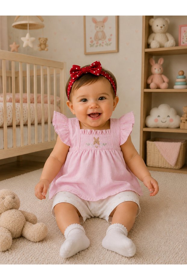 Short Sleeve Shorts Summer 100% Cotton Fabric Bottom Top Set Printed Polka Dot Patterned Ruffle T-Shirt Shorts Set Girls 6-9/9-12/12-18/18-24 Months