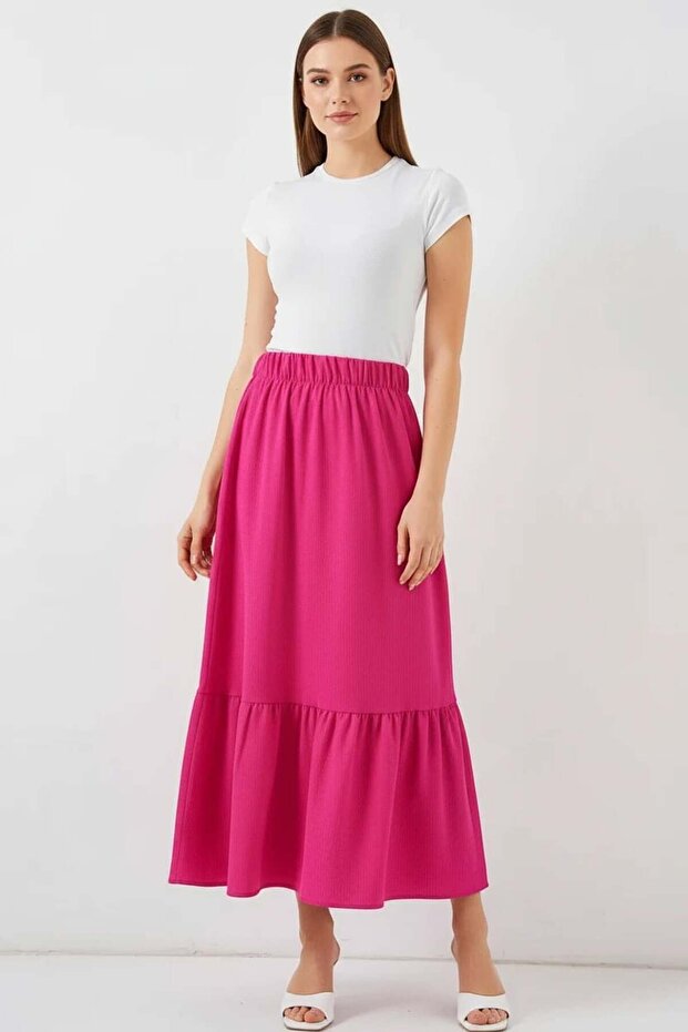 Women's Ruffled Hem Dark Pink Skirt