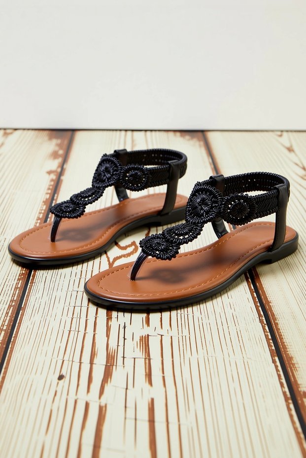 Women's Straw T-Strap Flat Sole Summer Sandals Ankle Strap Comfortable Cut Daily Modern Stylish