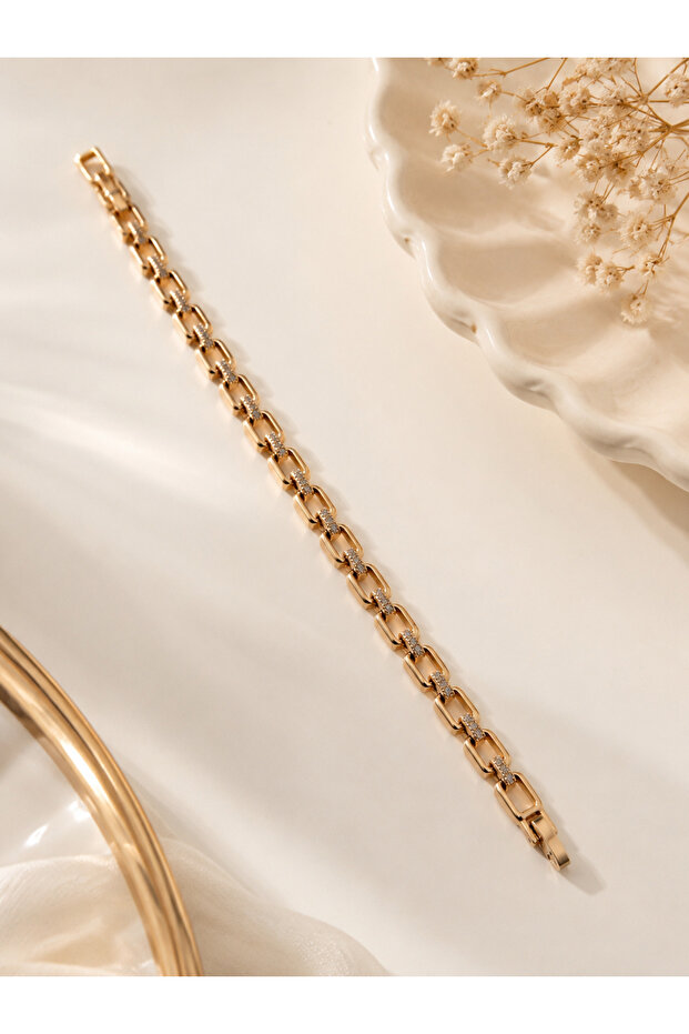 Stone Detailed Rose Chain Bracelet