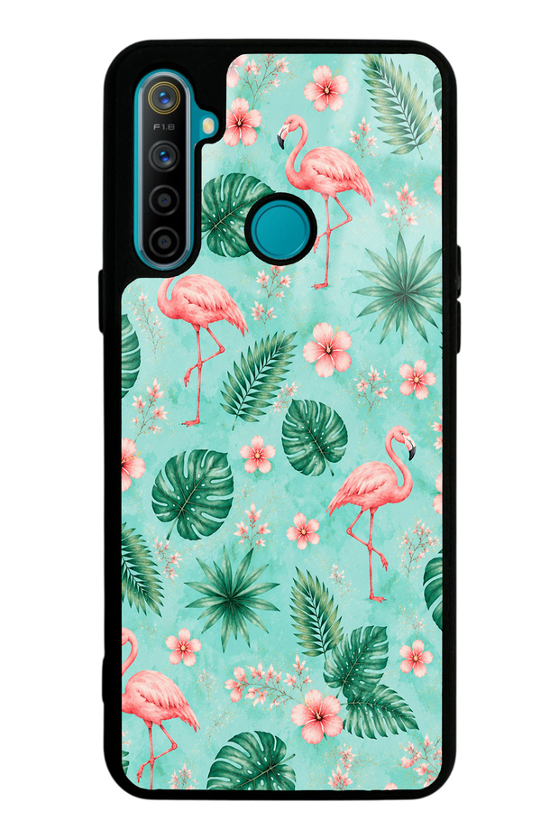 Realme 5I Glossy Phone Case with Tropical Flamingo Design