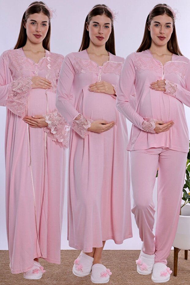 Pregnant and Postpartum Set with Breastfeeding Features Effortt - Pink