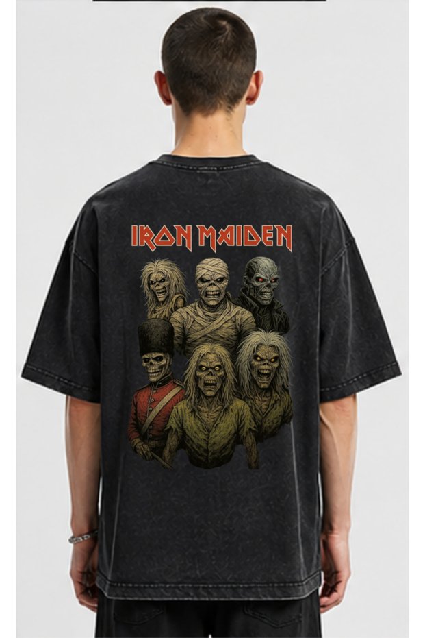 Iron Maiden Oversize Washed T-Shirt Front Back Printed Unisex Heavy Metal T-Shirt