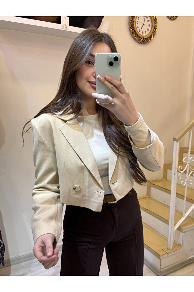 Keten Kısa Blazer Ceket