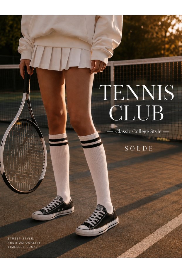 2 Pairs of Striped Below-The-Knee College & Tennis Socks Set 🖤 🤍