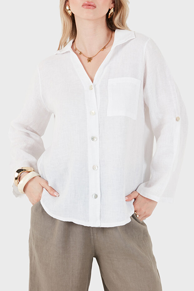 Comfortable Fit Long Sleeve Linen Shirt Shirt 6684