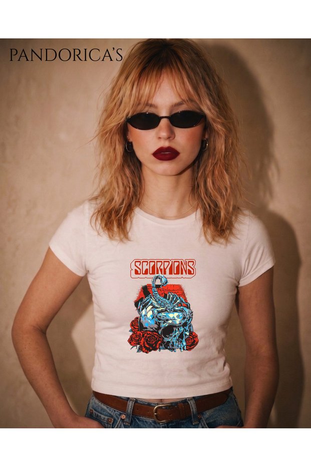 Scorpions Design Slim Fit Lycra Crop Cotton Combed Cotton Women's T-Shirt (Body Tee)