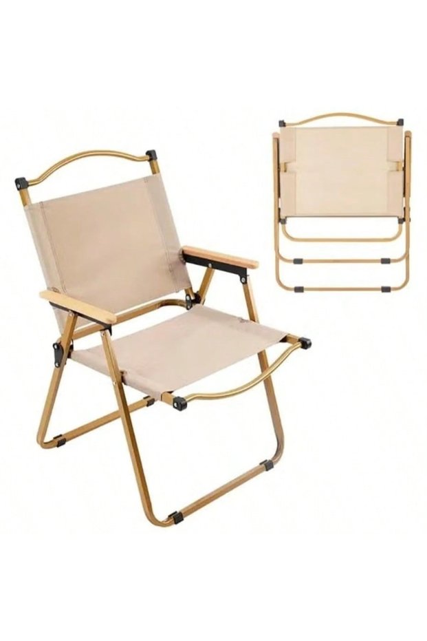 Portable Folding Camping Chair with Wooden Armrests Lightweight Outdoor Chair for Desert Camping Beach BBQ Garden Fishing