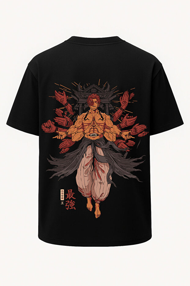 Oversize Sukuna Saikyo Jujutsu Kaisen Printed T-Shirt - Large Print on Front and Back - Wide Cut