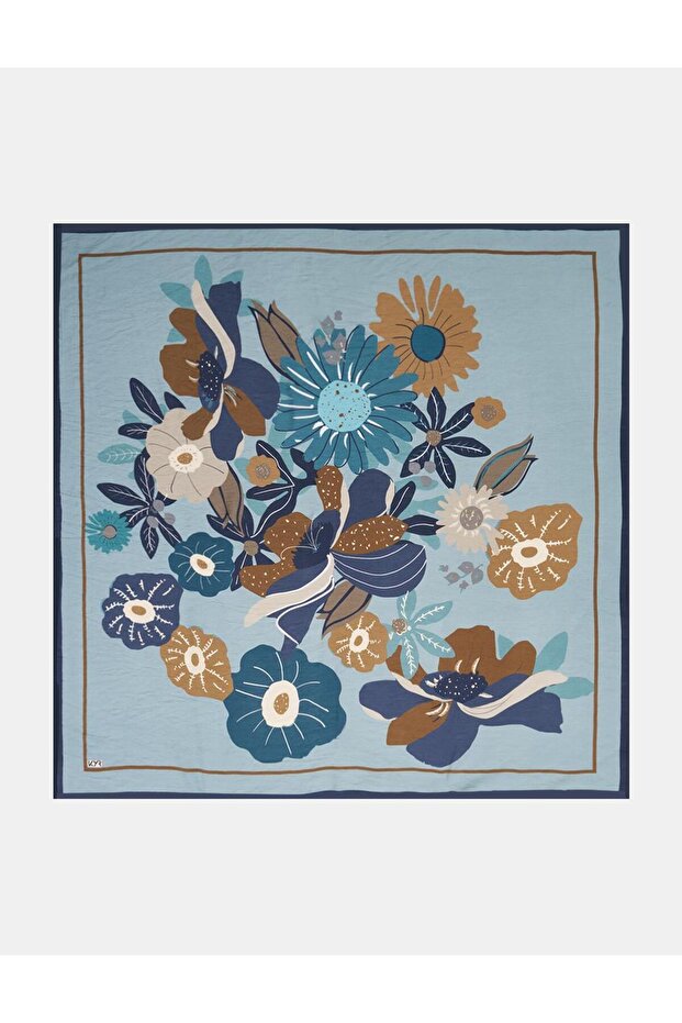 Multiple Floral Pattern Viscose Scarf Blue