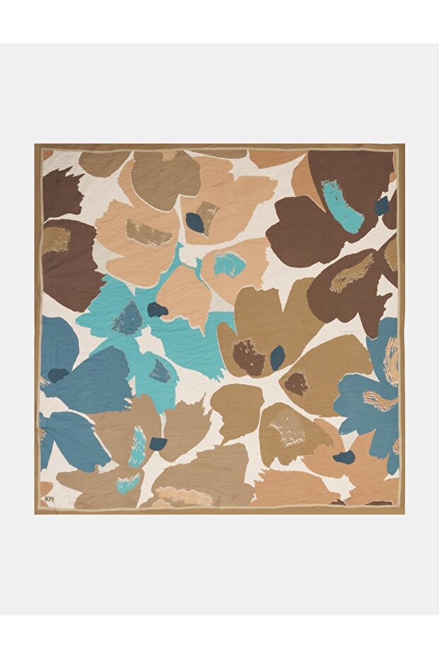 Leaf Pattern Viscose Scarf Brown-Blue