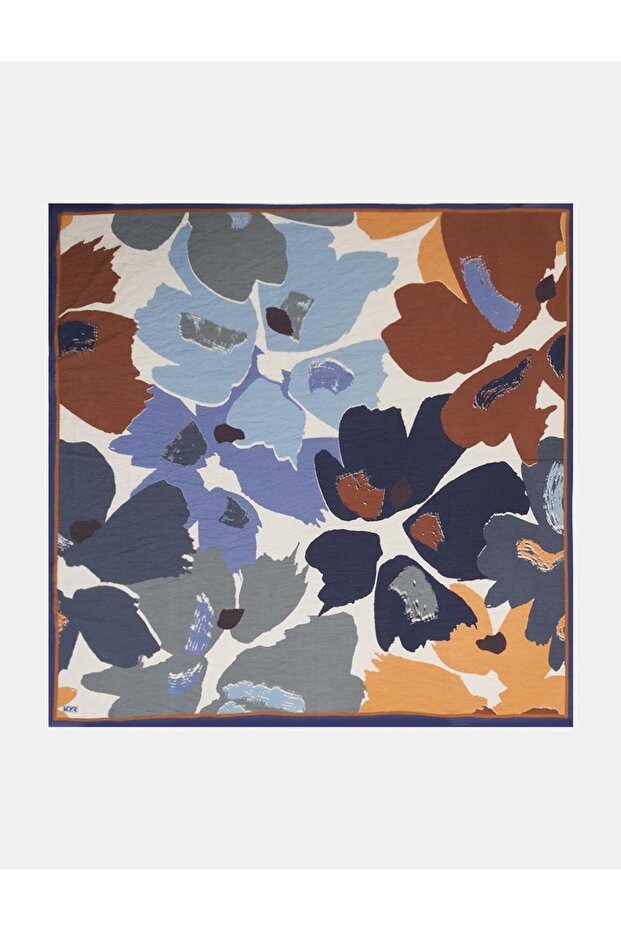 Leaf Pattern Viscose Scarf Indigo