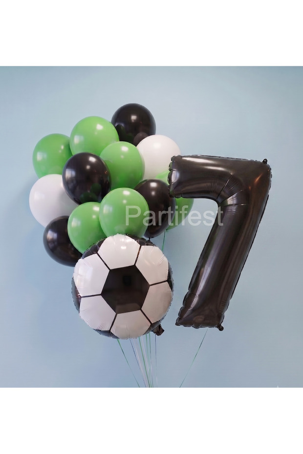 Football Concept Birthday Balloon Set - Fan Bouquet with Black Foil Number Balloons