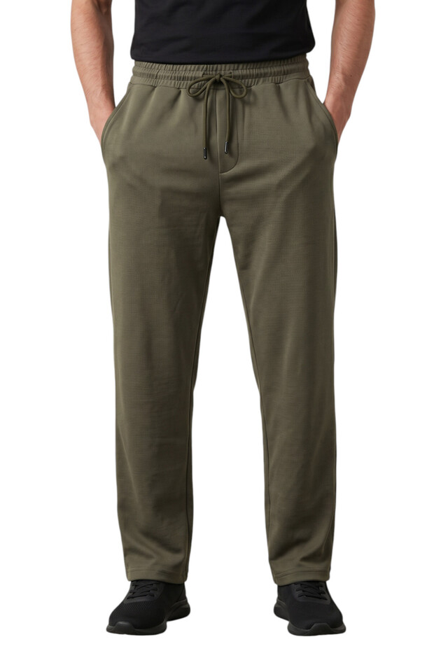 Khaki Baggy Style Lycra Elastic Drawstring Men's Sports Trousers 2600262