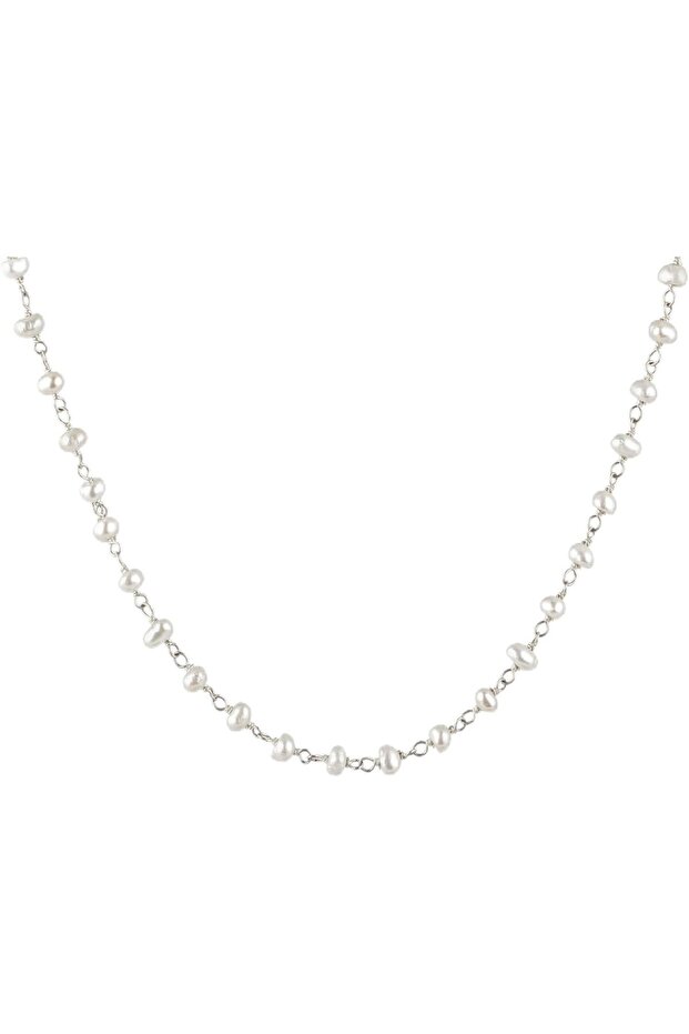 Silono Women's Necklace, 925 Sterling Silver, Chain Necklace, with Pearl, Handmade Adjustable Jewelry