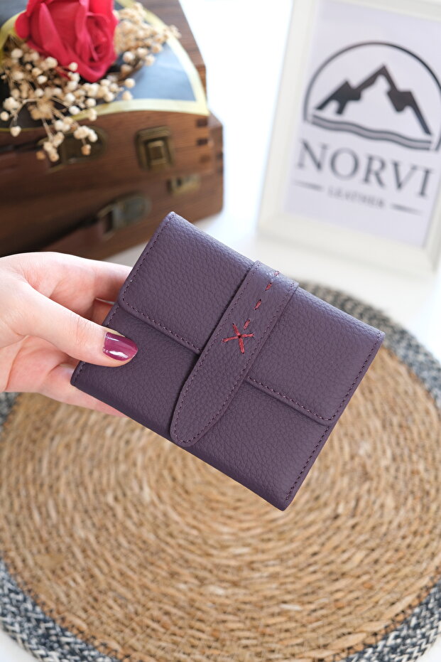 Star Stitched Genuine Leather Women's Wallet 1372