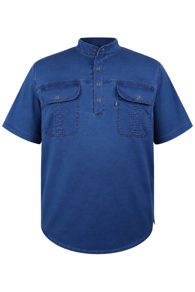 Plus Size Denim Shirt with Half Placket and High Collar Dekons (Wide Fit)