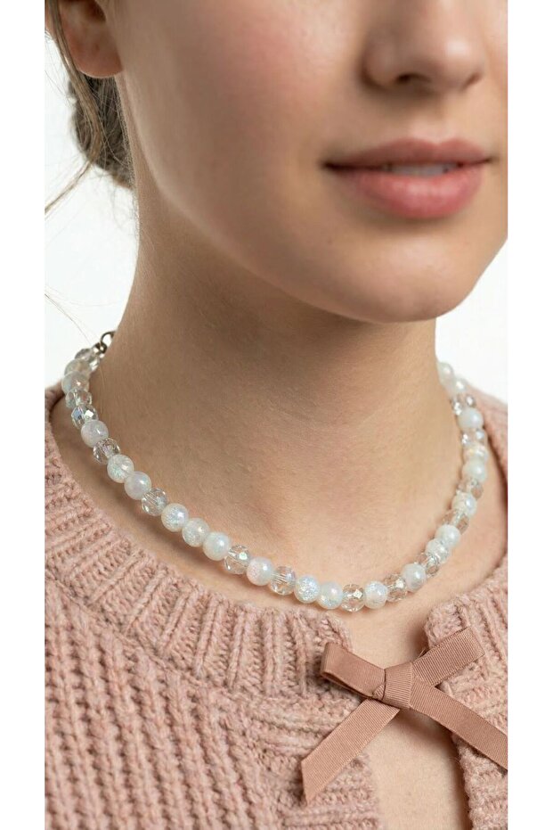Opalite and Cracked Quartz Natural Stone, Gold Star Charm Detailed Necklace