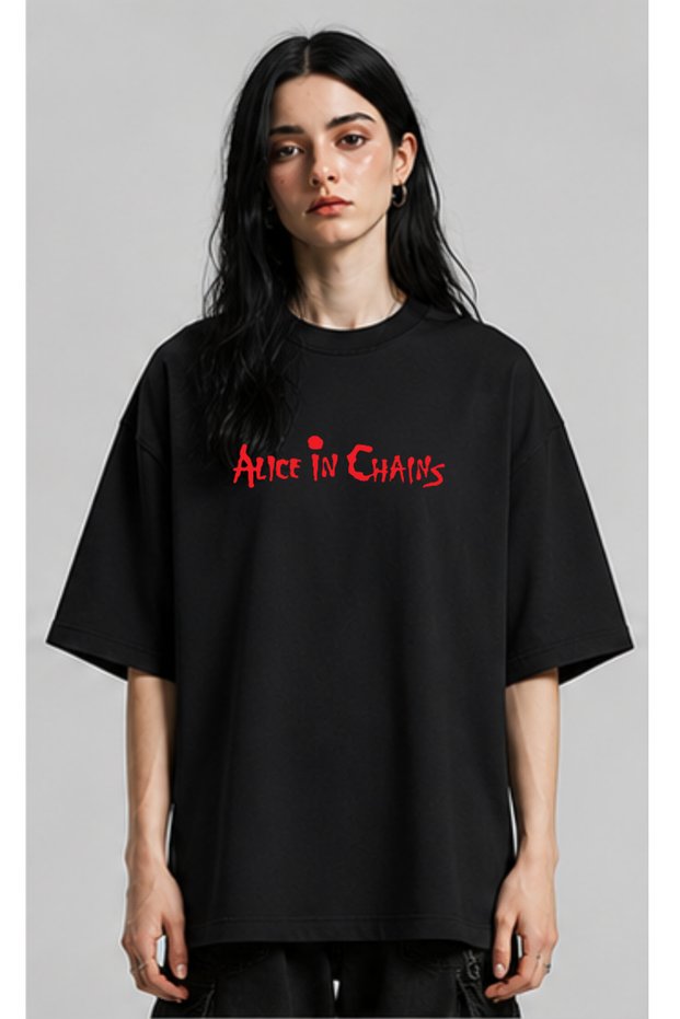 Alice in Chains Black Oversize T-Shirt Front and Back Printed Grunge Vintage Black Tshirt