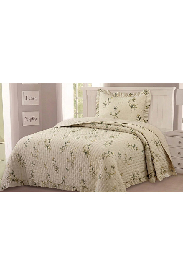 Luxury Patterned Single Bedspread Set 180X220 cm – Ruffled Muslin Textured Pique Set + 50X70 Pillowcase