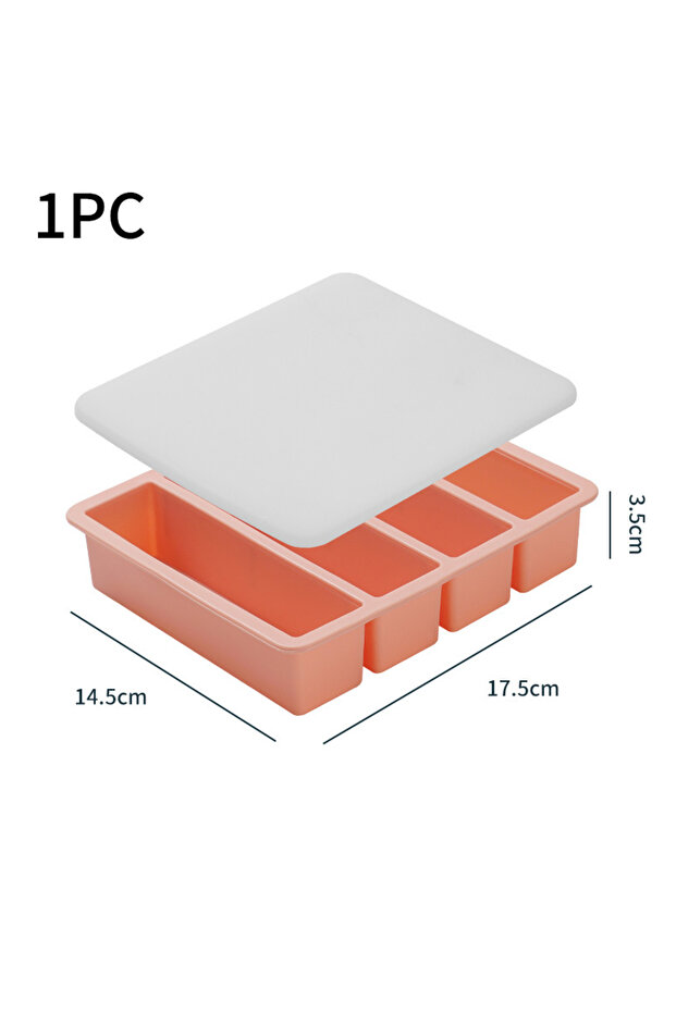 Pink (with cover) 4-grid Large Strip Silicone Ice Tray Mold With Cover Suitable For Soup Broth Sauce