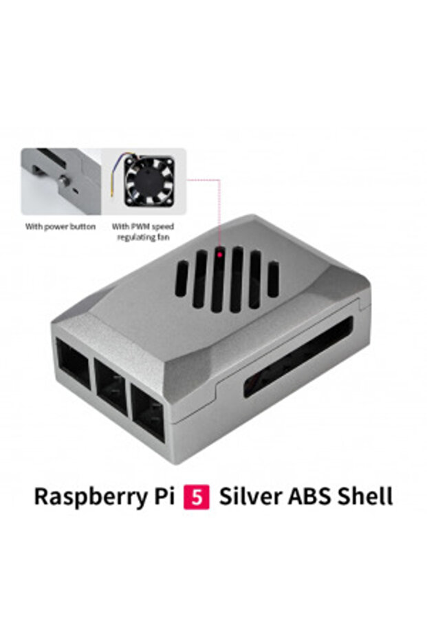 Raspberry Pi 5 Silver Shadow Case with PWM Cooling Fan