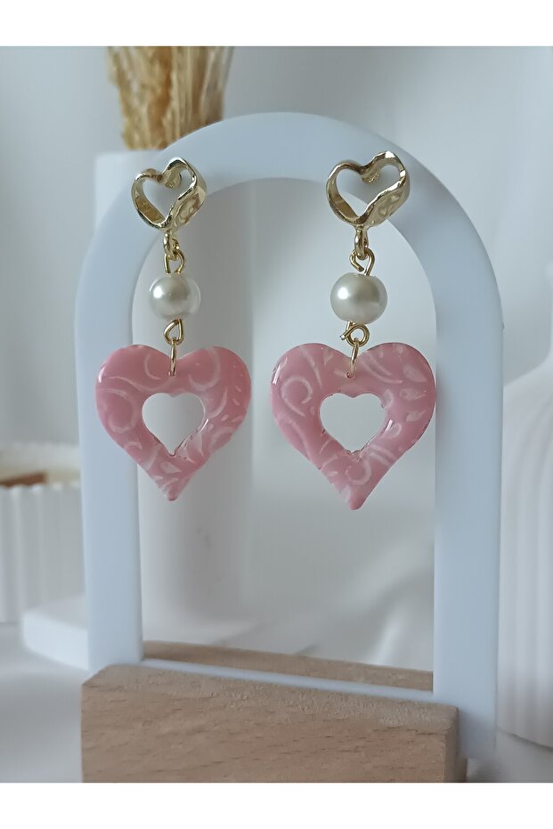 Pink Heart Earrings Ultra Light Polymer Clay Earrings Handmade
