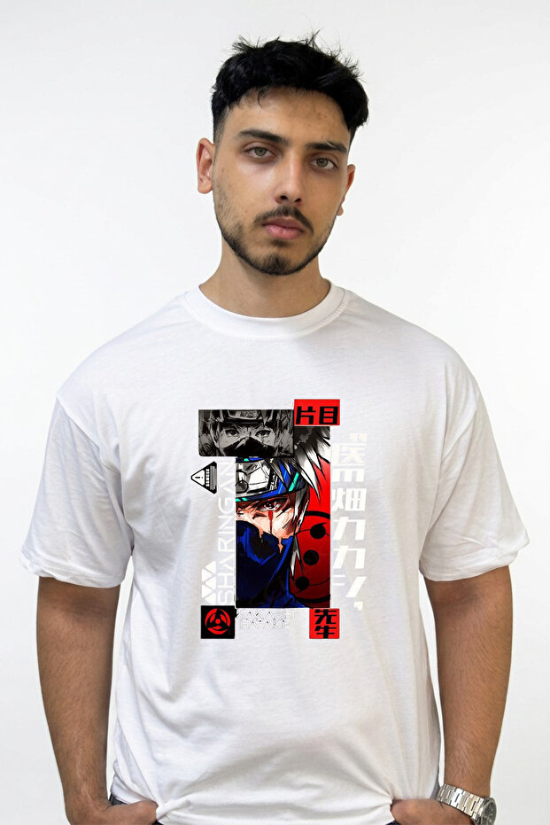 Kakashi Hatake Design Printed Oversize White T-Shirt