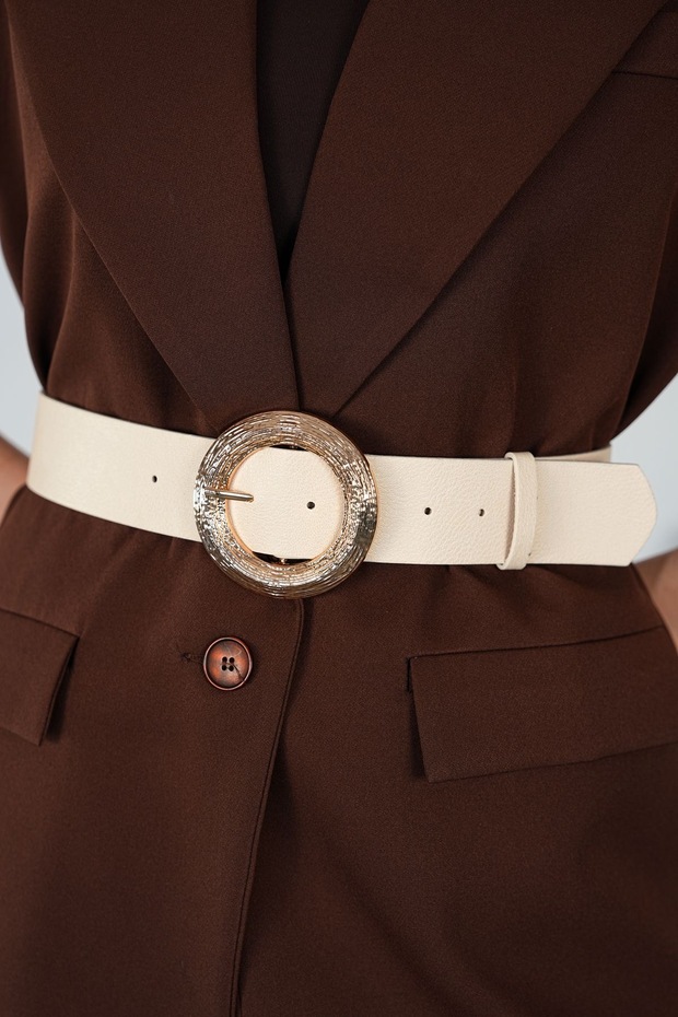 Patterned Round Gold Buckle Women's Belt Dress Belt Shirt Belt Jacket Belt