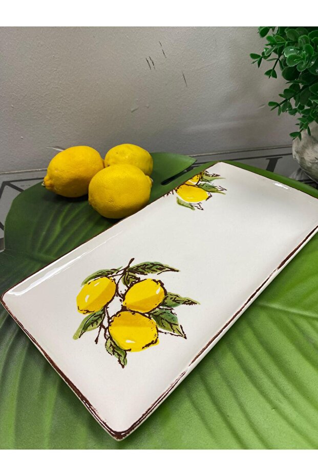 طبق تقديم مستطيل من البورسلين بنقشة الليمون 28x14 سم