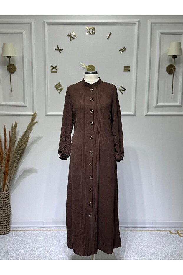 Women's New Season Ayrobin Fabric Buttoned Dress with Elastic Sleeves