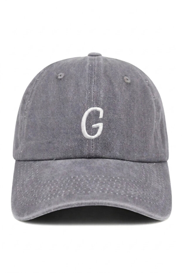 Gray Embroidered Washable Vintage Unisex Hat with Letter g
