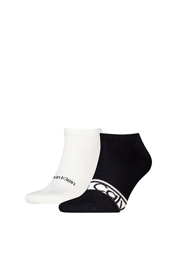 Men's Cotton Short Ankle Socks with Logo Embroidery, Double Pack, Black