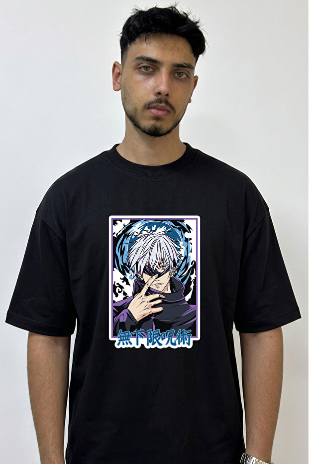 Gojo Satoru_6 Design Printed Oversize Black T-Shirt