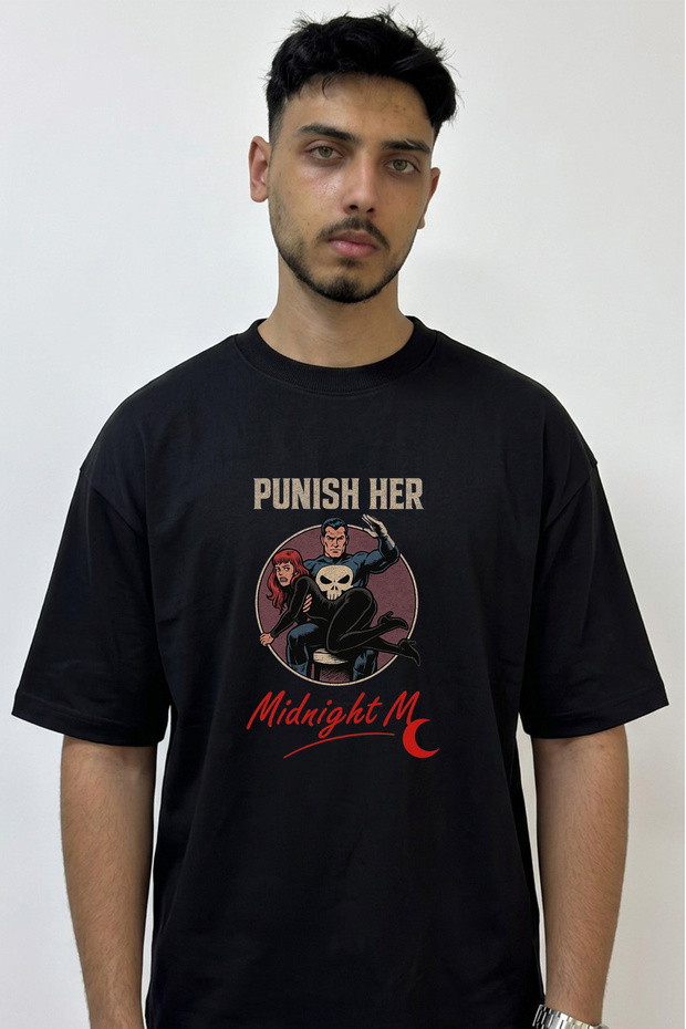 Punisher Skull_1 Design Printed Oversize Black T-Shirt