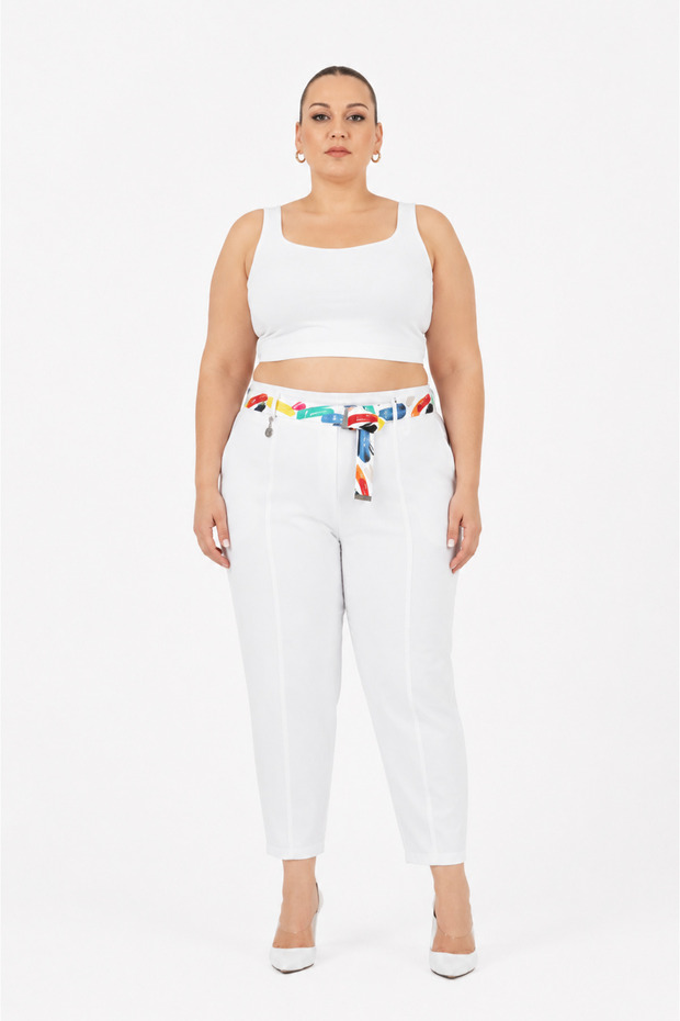 Plus Size Mom Belted High Waist Cotton Women's Pants