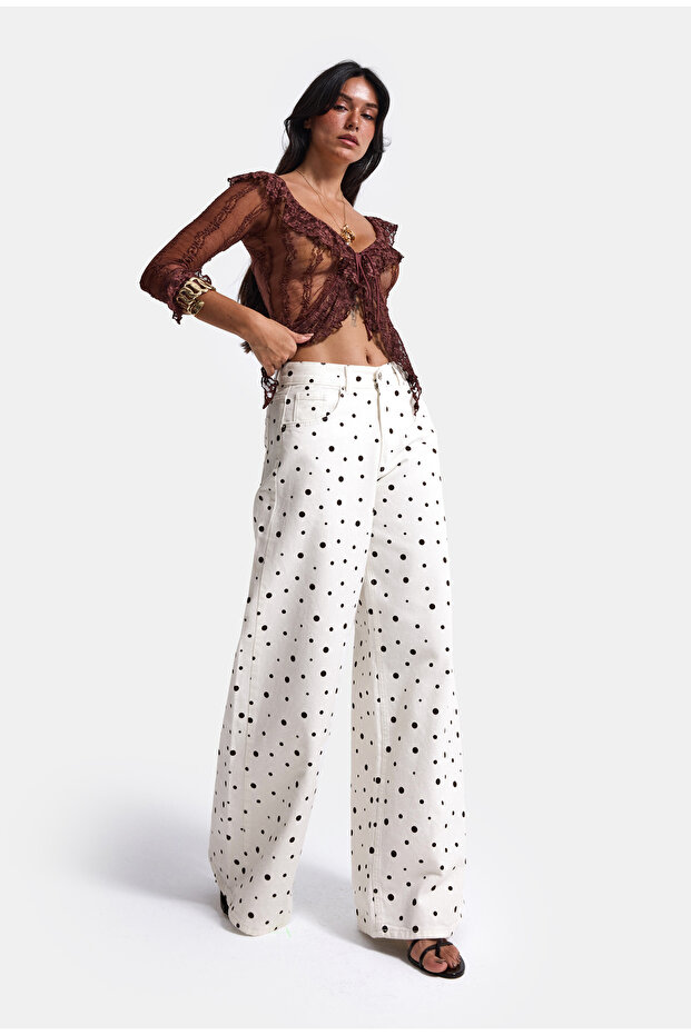 Women's Off-White Polka Dot P1-7S6-101 Palazzo Fit Denim Jean